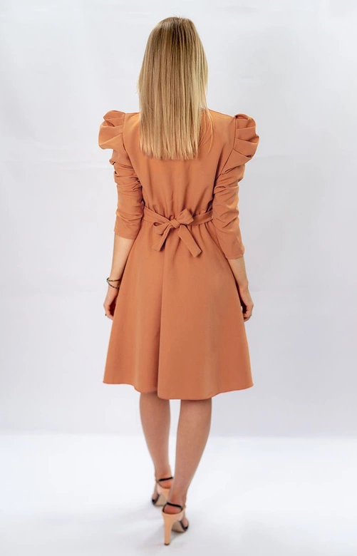 ELEGANCKA WIĄZANA SUKIENKA KOPERTOWA POMARAŃCZOWA (565ART)