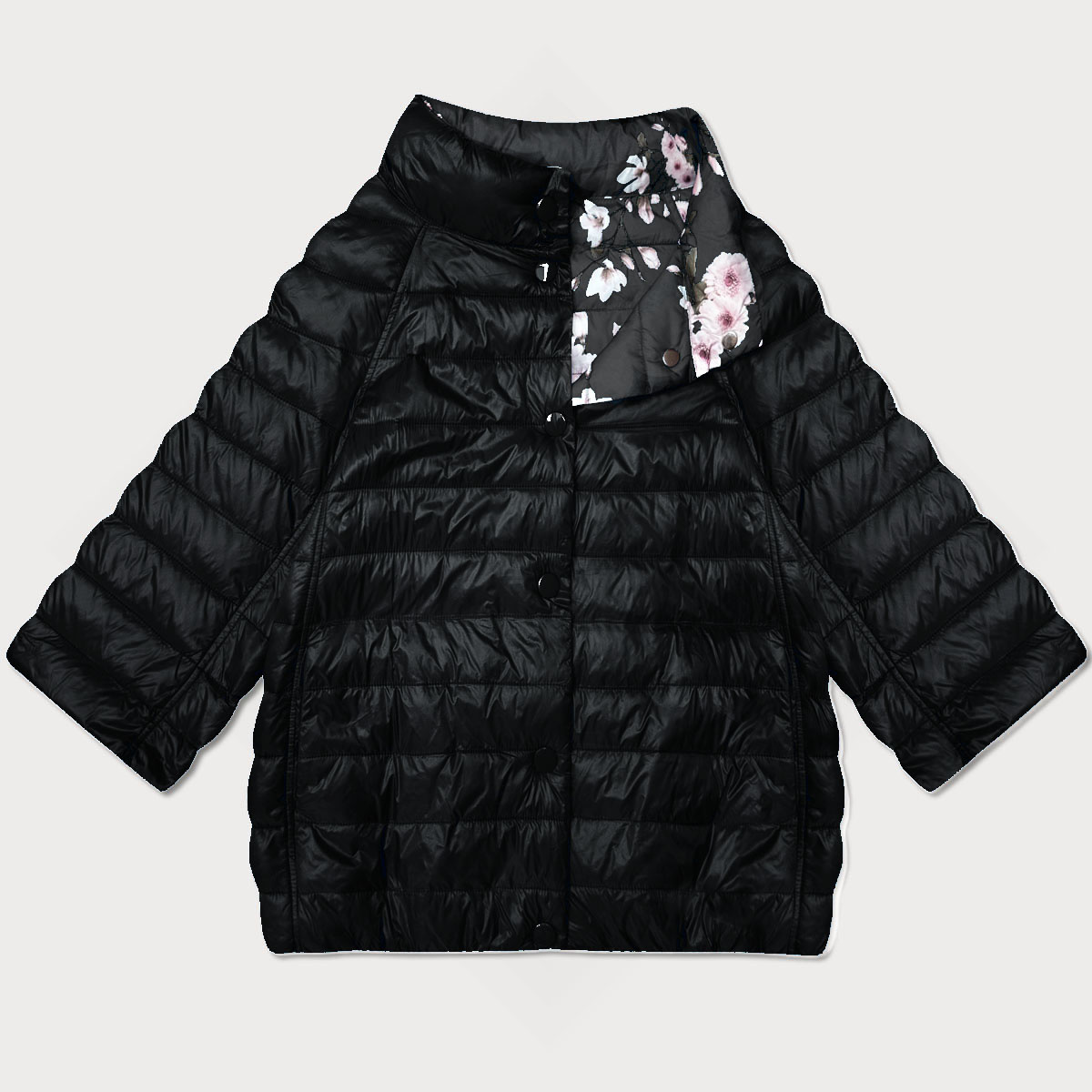 Dwustronna kurtka damska z rękawem 3/4 Goodlookin czarna/kwiaty (PC-7511-1)