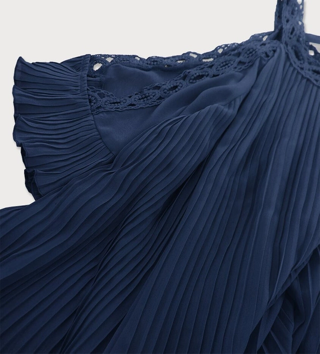 PLISOWANA SUKIENKA Z WYCIĘTYMI RAMIONAMI GRANATOWA (342ART)