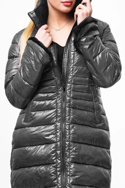 DŁUŻSZA DAMSKA PIKOWANA KURTKA ZIMOWA SZARA (J19-017)