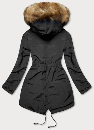 Dwustronna kurtka damska zimowa czarna-karmel (m-21508)