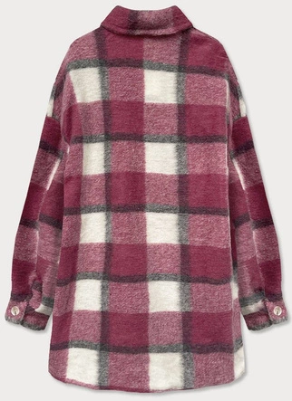 KOSZULOWY PŁASZCZ DAMSKI KRATA CIEMNO-RÓŻOWY (2431)