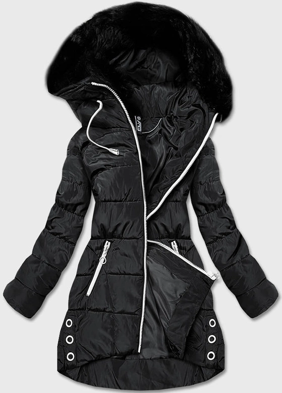 KURTKA ZIMOWA DAMSKA Z KONTRASTOWYM ZAMKIEM CZARNA (ART1277)