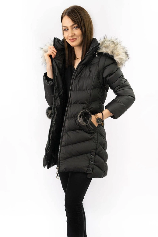 Zimowa kurtka damska z odpinanymi rękawami czarna (w761)