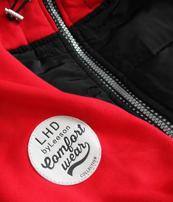 BLUZA DAMSKA Z ŁĄCZONYCH MATERIAŁÓW CZARNO-CZERWONA (732)