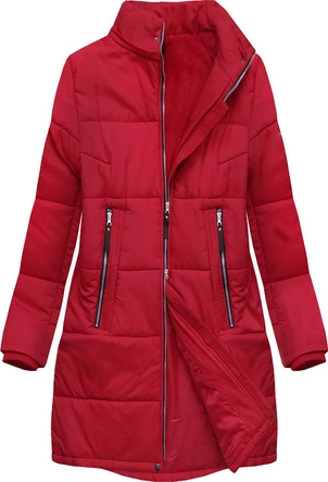 PIKOWANA DAMSKA KURTKA ZIMOWA Z KAPTUREM CZERWONA (B2627)