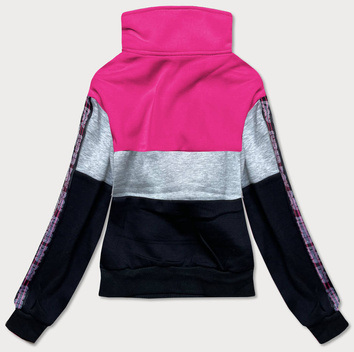 Bluza sportowa damska z rozpinaną stójką różowo-szara (26019)
