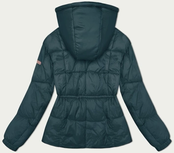Zimowa pikowana kurtka damska z odpinanym kapturem szmaragdowa (12400)