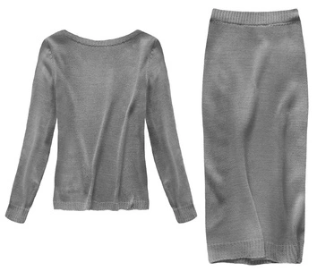 KOMPLET A'LA WEŁNIANY SWETER+SPÓDNICA CIEMNOSZARY (159ART)