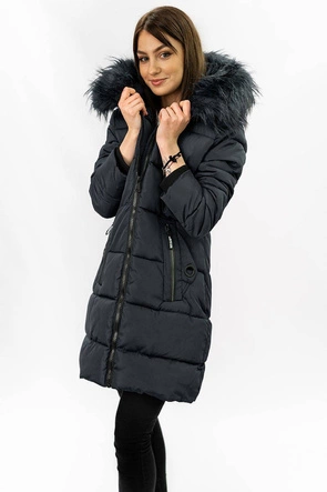 PIKOWANA KURTKA DAMSKA ZIMOWA Z KAPTUREM GRAFITOWA (7756)