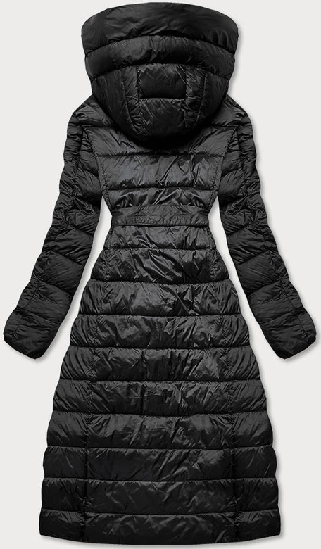 Pikowany płaszcz z wysoką stójką i kapturem czarny (AG1-J9062B)