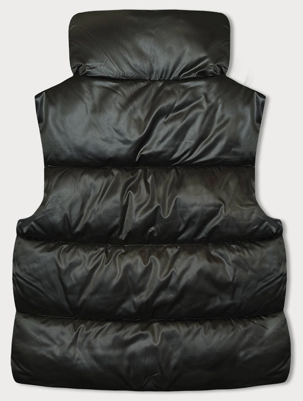 Krótki bezrękawnik damski ze stójką khaki (B8158-11)