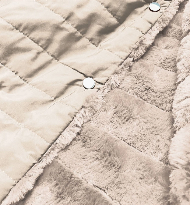 LEKKA KURTKA ZIMOWA DAMSKA FUTRO 2 W 1 BEŻOWA (39039)