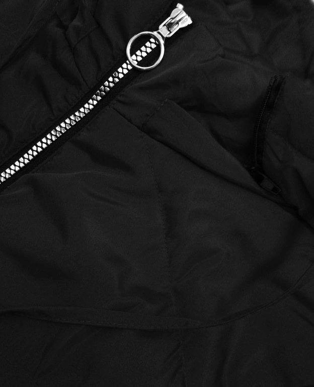 CIENKA KURTKA DAMSKA Z ASYMETRYCZNYM DOŁEM CZARNA (B9532)