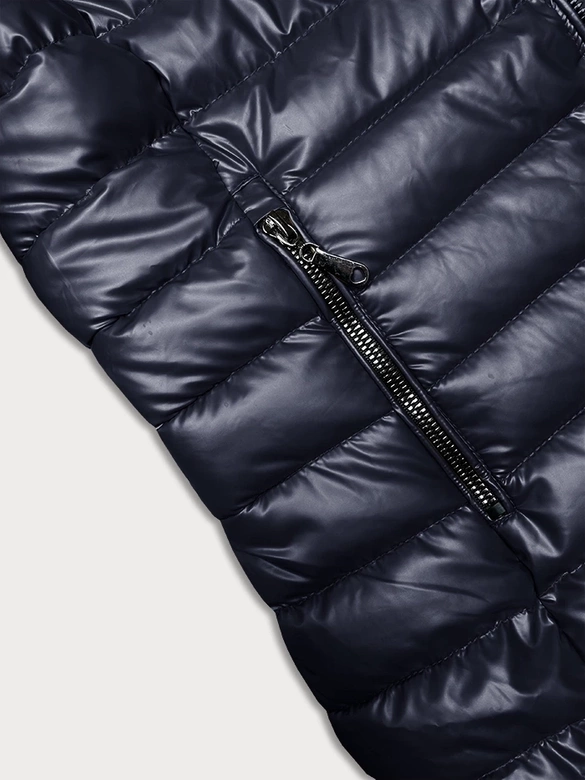 Pikowana kurtka damska z kapturem granatowa (16M9106-215)