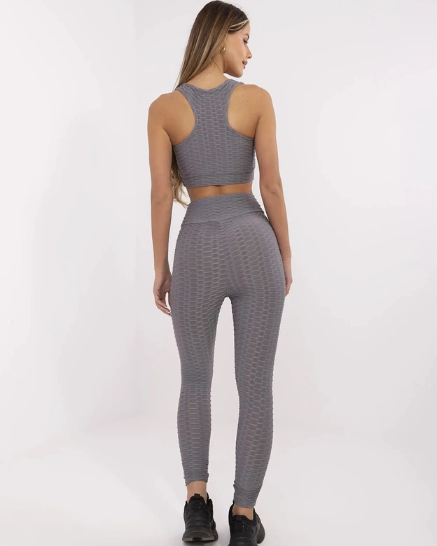 Sportowy komplet top i legginsy ciemny szary (5448)