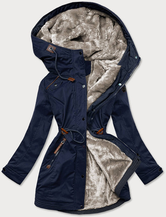 ZIMOWA PARKA DAMSKA Z WSTAWKAMI Z EKOSKÓRY GRANATOWA (M-21A93)