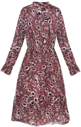 SZYFONOWA SUKIENKA W KWIATY BORDOWA (153ART)
