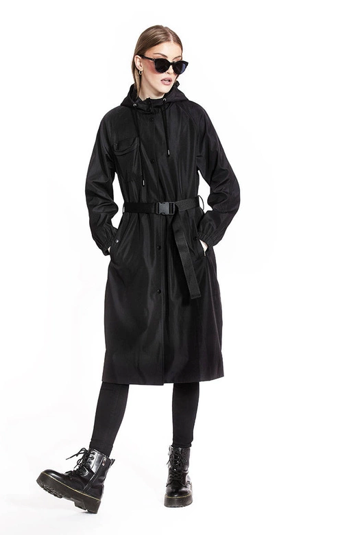 Długi płaszcz z paskiem czarny (AG5-019)