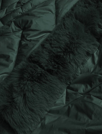 Damska długa kurtka pikowana zimowa zielona ciemna (fm11-4)