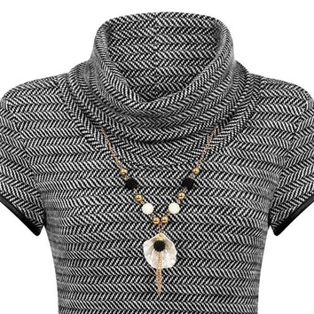 TUNIKA W JODEŁKĘ Z KOMINEM CZARNO-BIAŁA (N5)