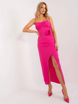 Koktajlowa sukienka z rozcięciem fuksja (18992)