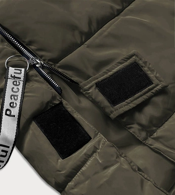 Długa kurtka puchowa damska khaki (AG3-3038)