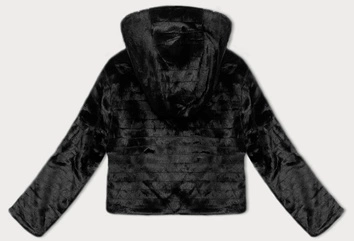 Krótka kurtka futrzana z kapturem J Style czarna (11Z8073)