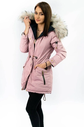 DWUSTRONNA DAMSKA KURTKA ZIMOWA Z KAPTUREM RÓŻOWO-GRANATOWA (W632)