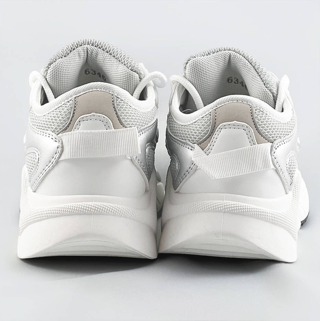 Sznurowane sneakersy z kolorowymi wstawkami biało-szare (6346)