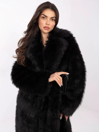 Długi płaszcz damski ze sztucznego futra Goodlookin czarny (G230132)