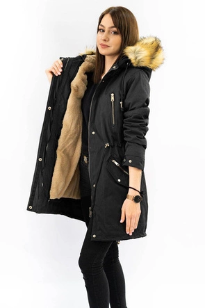 CIEPŁA DAMSKA ZIMOWA PARKA Z PODPINKĄ CZARNA (W168)