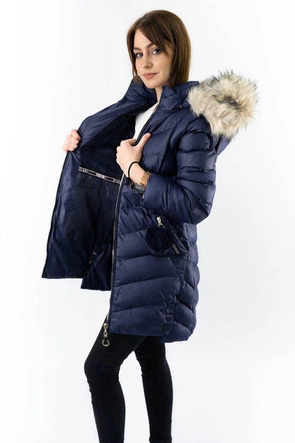 Zimowa kurtka damska z odpinanymi rękawami granatowa (w761)
