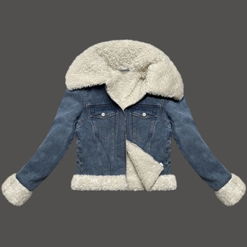 Jeansowa kurtka na podszewce typu baranek J Style niebieski/ecru (11Z8217)