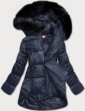 Asymetryczna kurtka damska zimowa granatowa (8953-e)