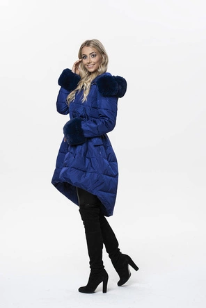 Damska rozkloszowana kurtka zimowa chabrowa (x006x)