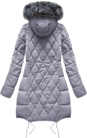 Pikowana damska kurtka zimowa z kapturem wrzos (7705BIG)