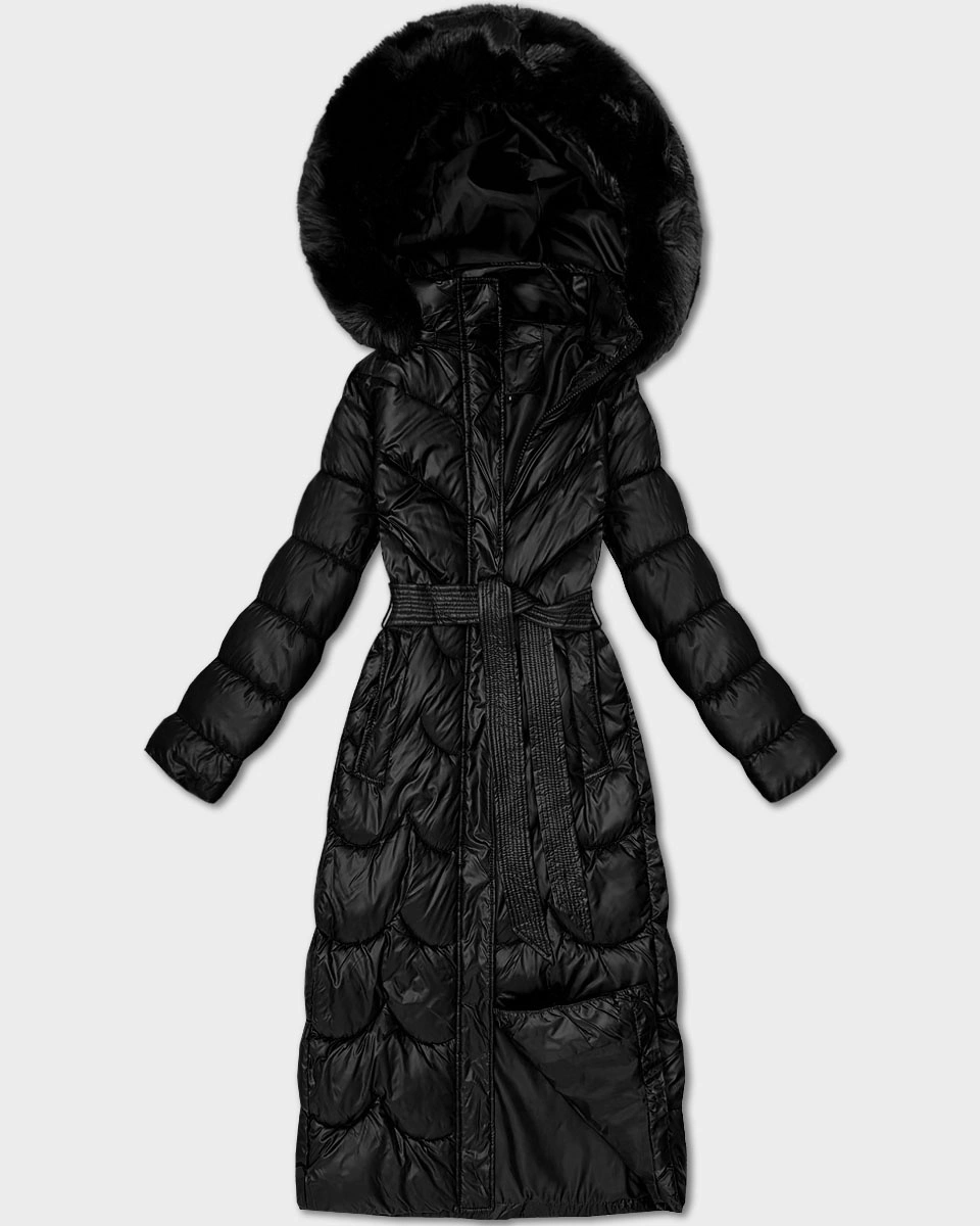 Klasyczny pikowany płaszcz z kapturem Minority czarny (T3-2620#-1)