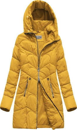 DŁUŻSZA PIKOWANA KURTKA Z KAPTUREM ŻÓŁTA (B2643)
