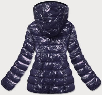 Błyszcząca damska kurtka zimowa puchowa granatowa (b9583-3)