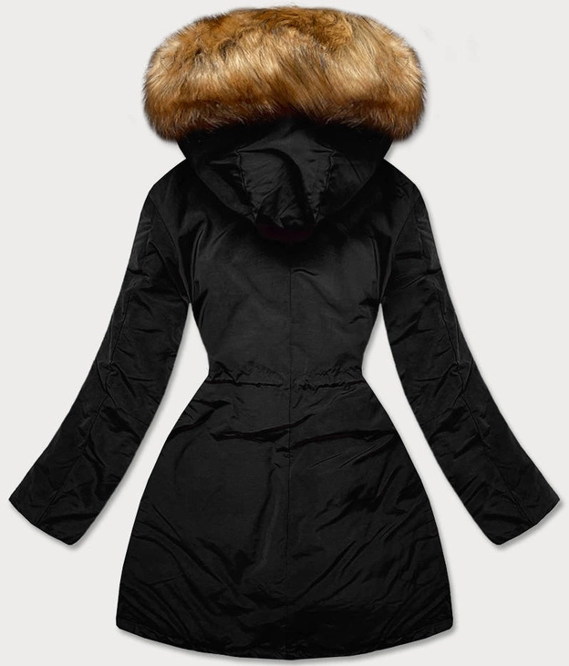 Dwustronna kurtka damska zimowa czarna-karmel (m-210a5)