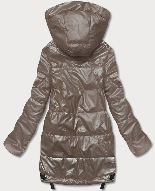 Damska kurtka z odpinanym kapturem kakaowa (B8086-12)