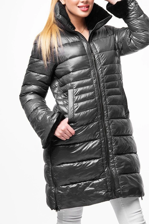 DŁUŻSZA DAMSKA PIKOWANA KURTKA ZIMOWA SZARA (J19-017)