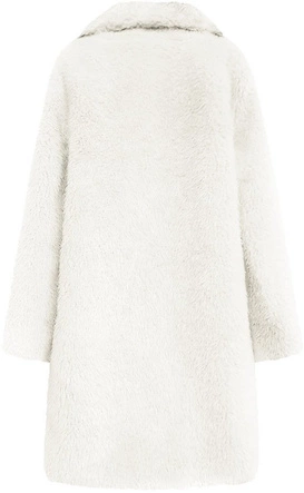 FUTRZANY ZIMOWY DAMSKI PŁASZCZ Z KIESZENIAMI ECRU (461ART)