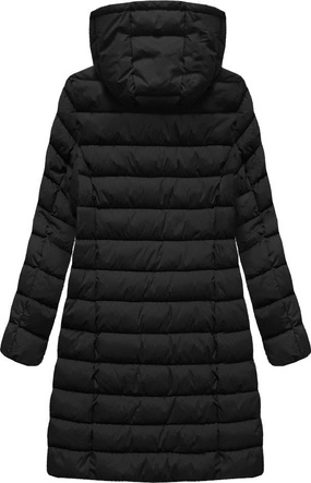 PIKOWANA ZIMOWA KURTKA DAMSKA Z KAPTUREM CZARNA (7793PLUS)