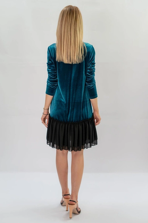 WELUROWA SUKIENKA Z FALBANĄ TURKUSOWA (486ART)