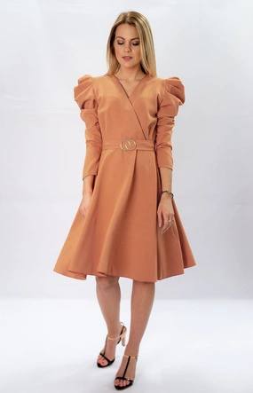 ELEGANCKA WIĄZANA SUKIENKA KOPERTOWA POMARAŃCZOWA (565ART)