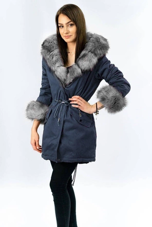 BAWEŁNIANA DAMSKA PARKA ZIMOWA Z FUTREM GRANATOWA (XW801-5X)