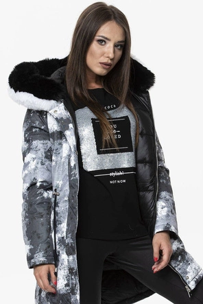 DWUSTRONNA DAMSKA KURTKA ZIMOWA MORO BIAŁA/CZARNA (X003X)