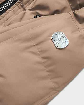 ZIMOWA KURTKA DAMSKA Z KAPTUREM CIEMNOBEŻOWA (M-21603)